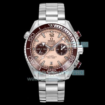 TVS Swiss Copy Omega Planet Ocean Seamaster Salmon Dial Chronograph Steel Watch 